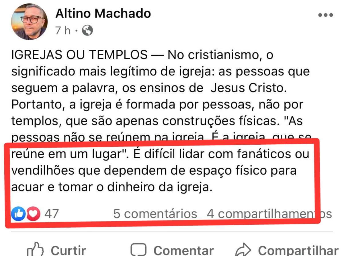 Diretor nomeado pelo Governador Gladson Cameli sugere que líderes evangélicos são vendilhões que tomam dinheiro da Igreja